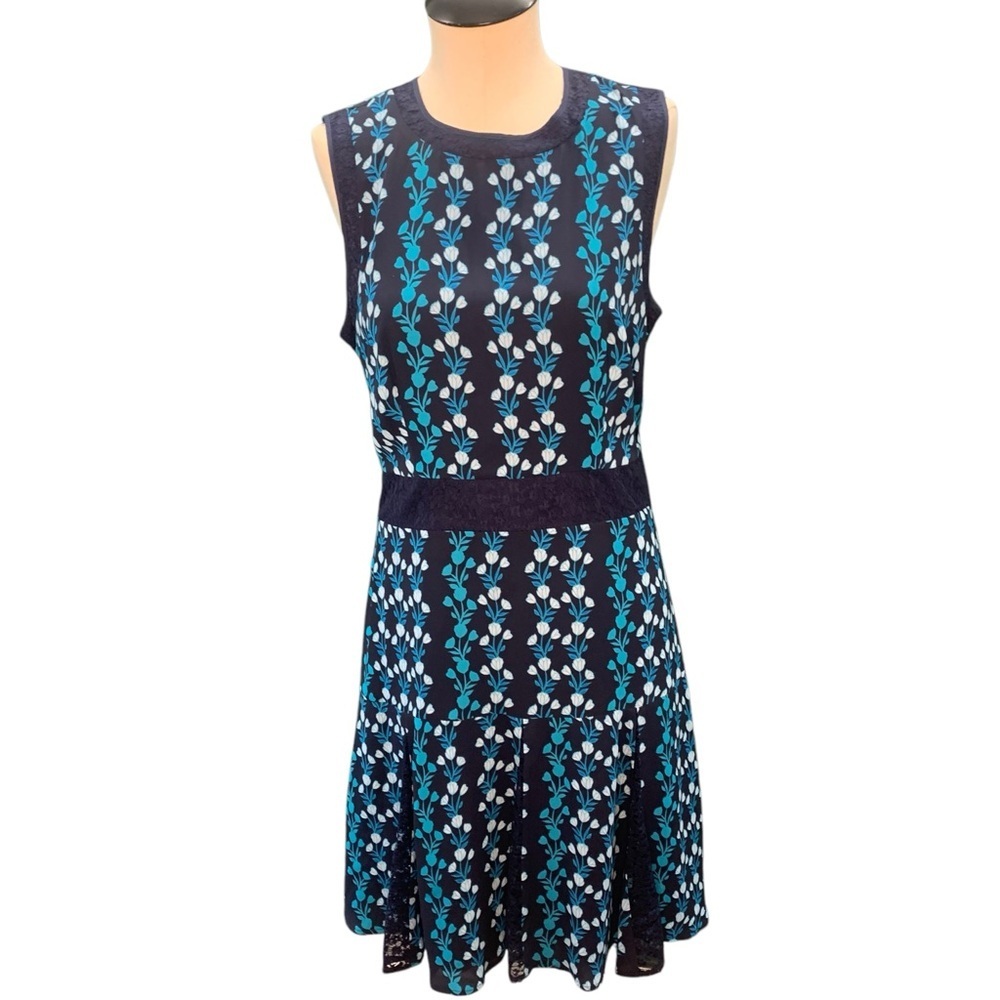 DRAPER‎ JAMES Floral Lace Inset Kick Pleat Mini Dress Size 10